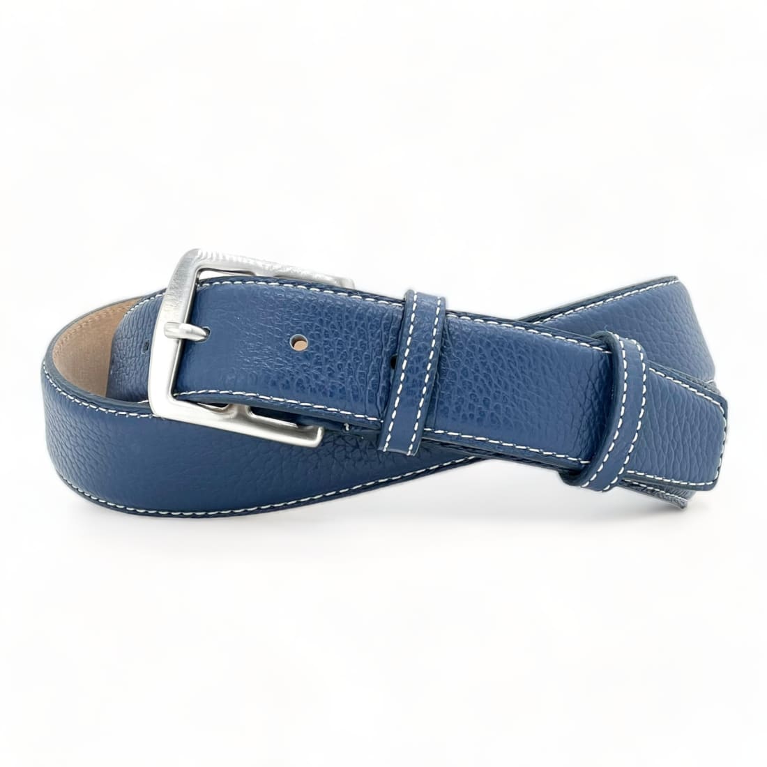 Ceinture cuir à boucle étrivière - Bleu Marine - 35 mm -