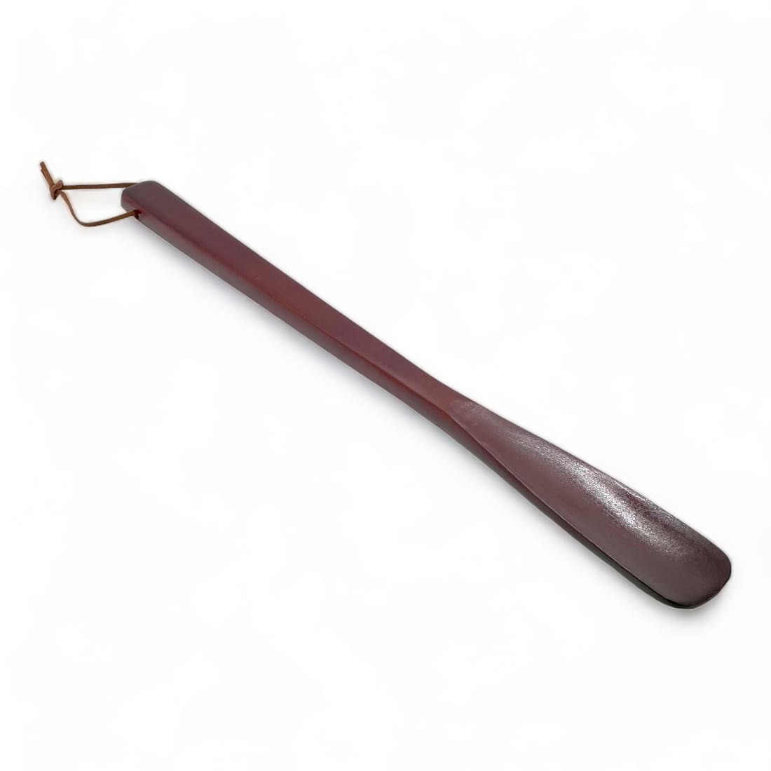 Chausse-pied en bois laqué rouge avec son lacet de cuir, vue 2