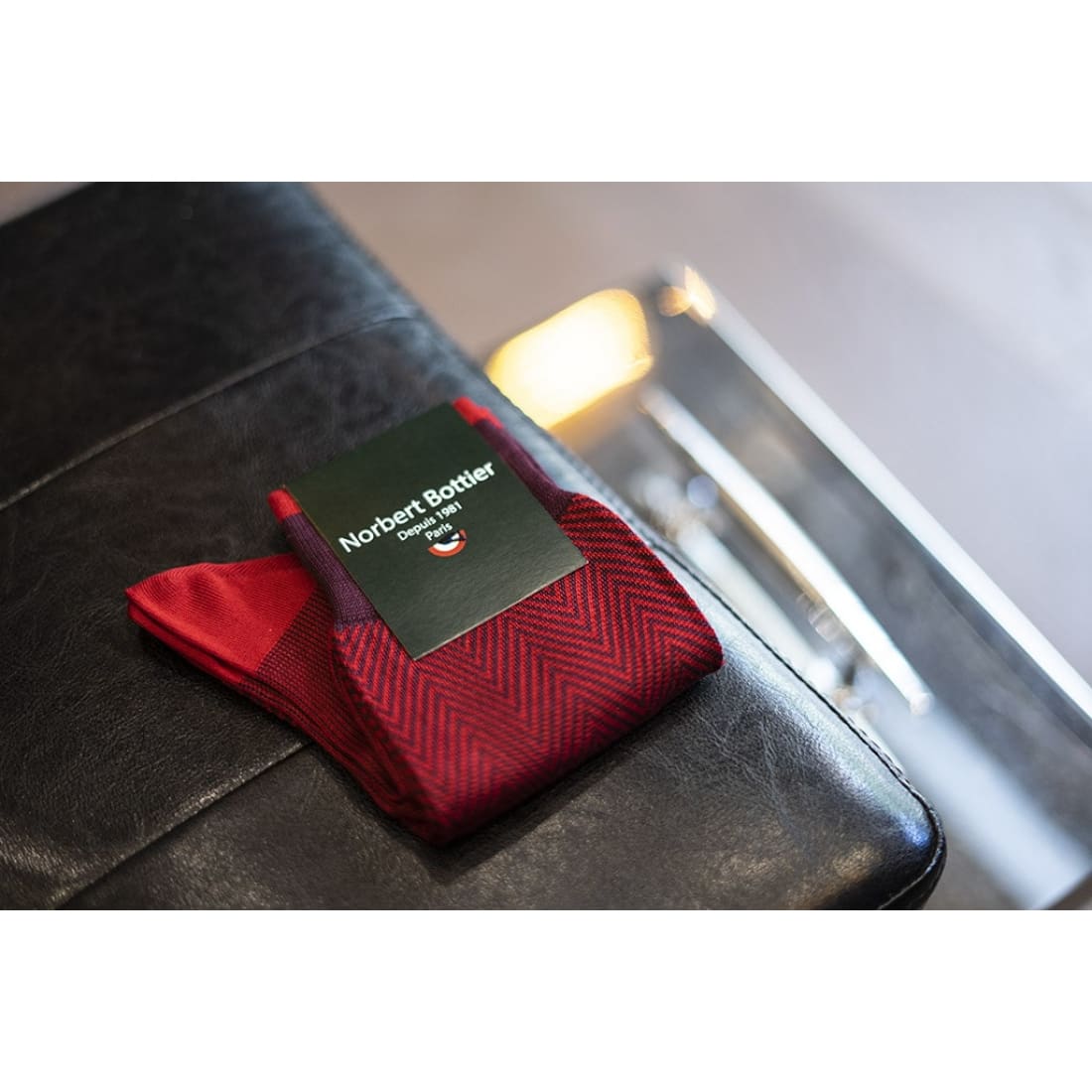 Chaussettes Chevron fil d'Écosse Bordeaux/Rouge – vue 3