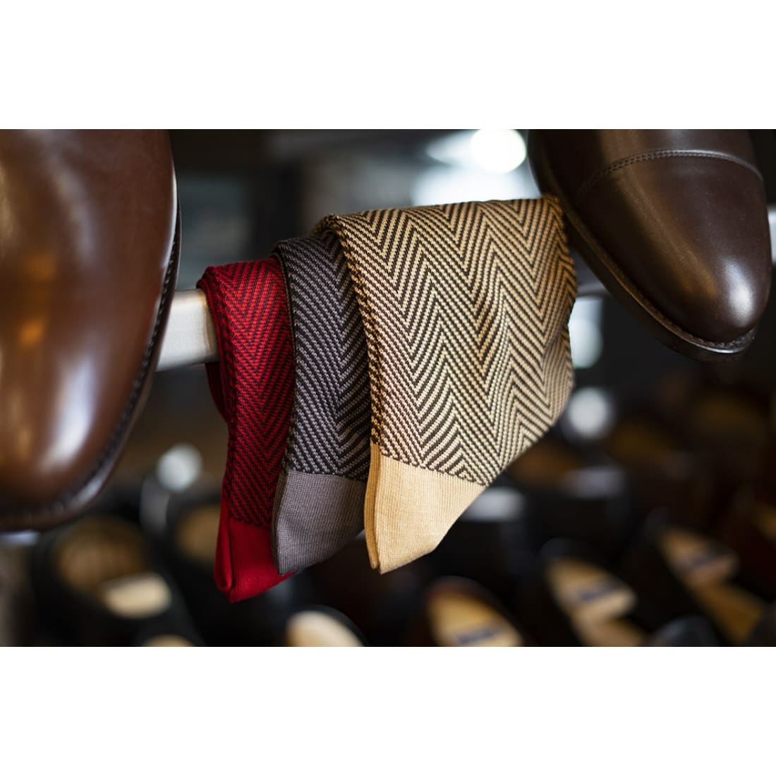 Chaussettes Chevron fil d'Écosse Marron/Beige – vue 5