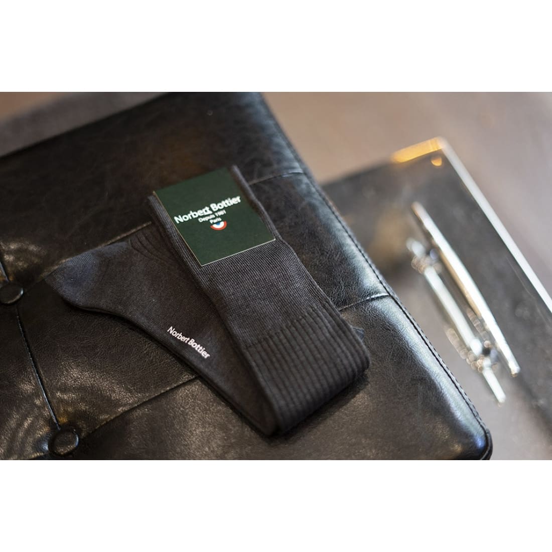 Chaussettes Hautes en fil d'Écosse Anthracite Chiné – vue 2