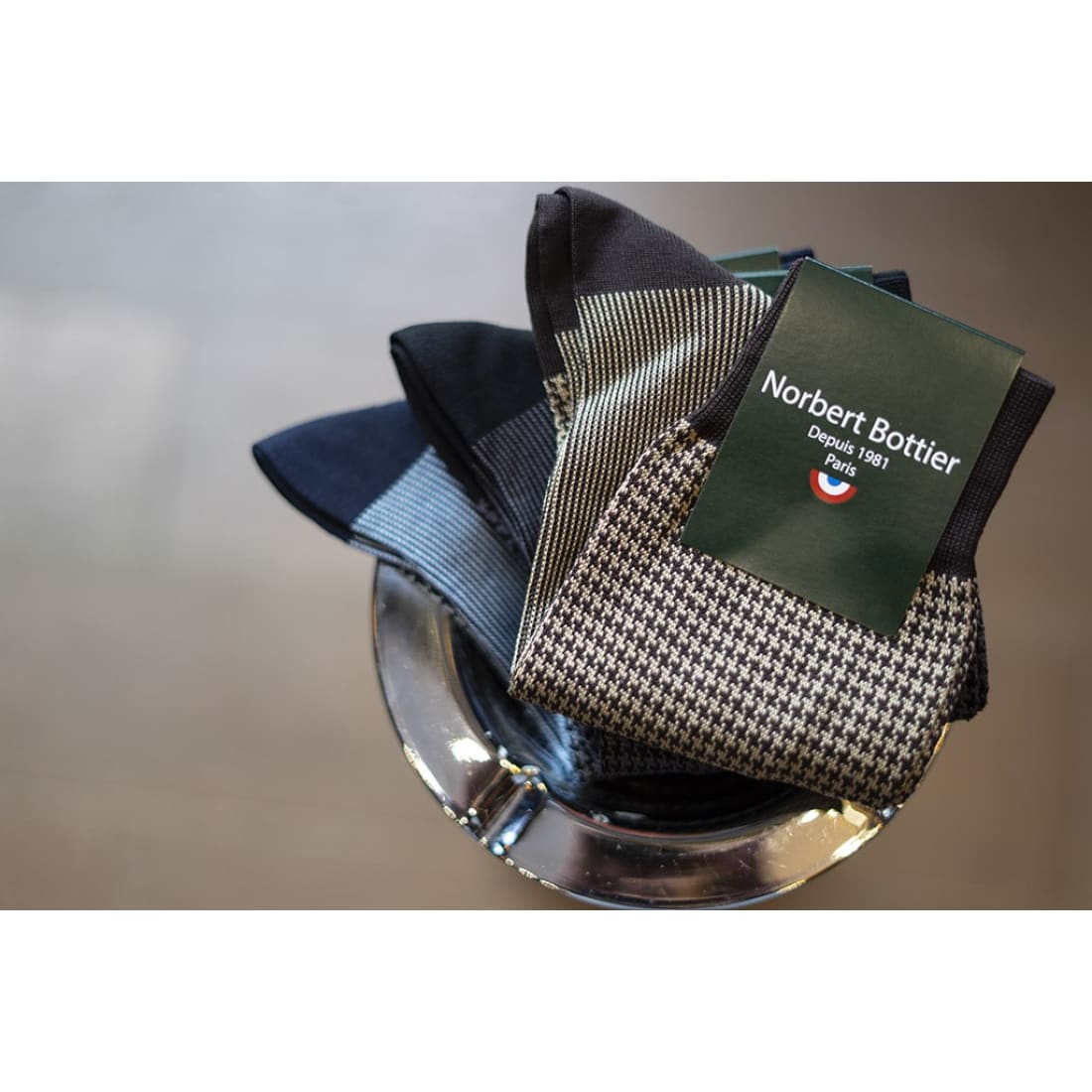 Chaussettes Pied-de-poule fil d'Écosse Gris/Noir – vue 4