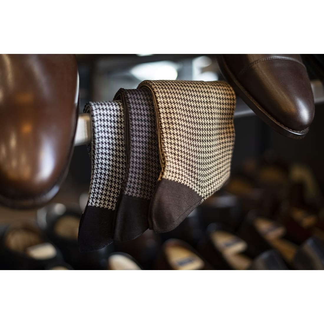 Chaussettes Pied-de-poule fil d'Écosse Gris/Noir – vue 3