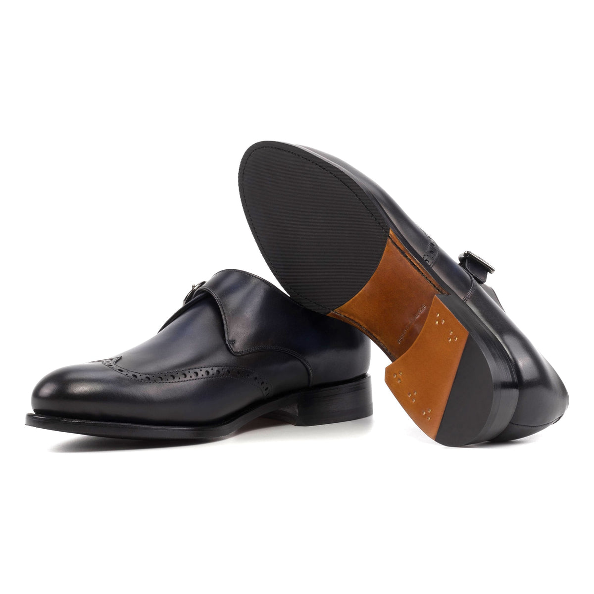 Chaussure à boucle bout fleuri en cuir bleu marine – vue 2
