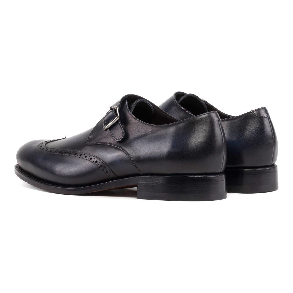 Chaussure à boucle bout fleuri en cuir bleu marine – vue 3