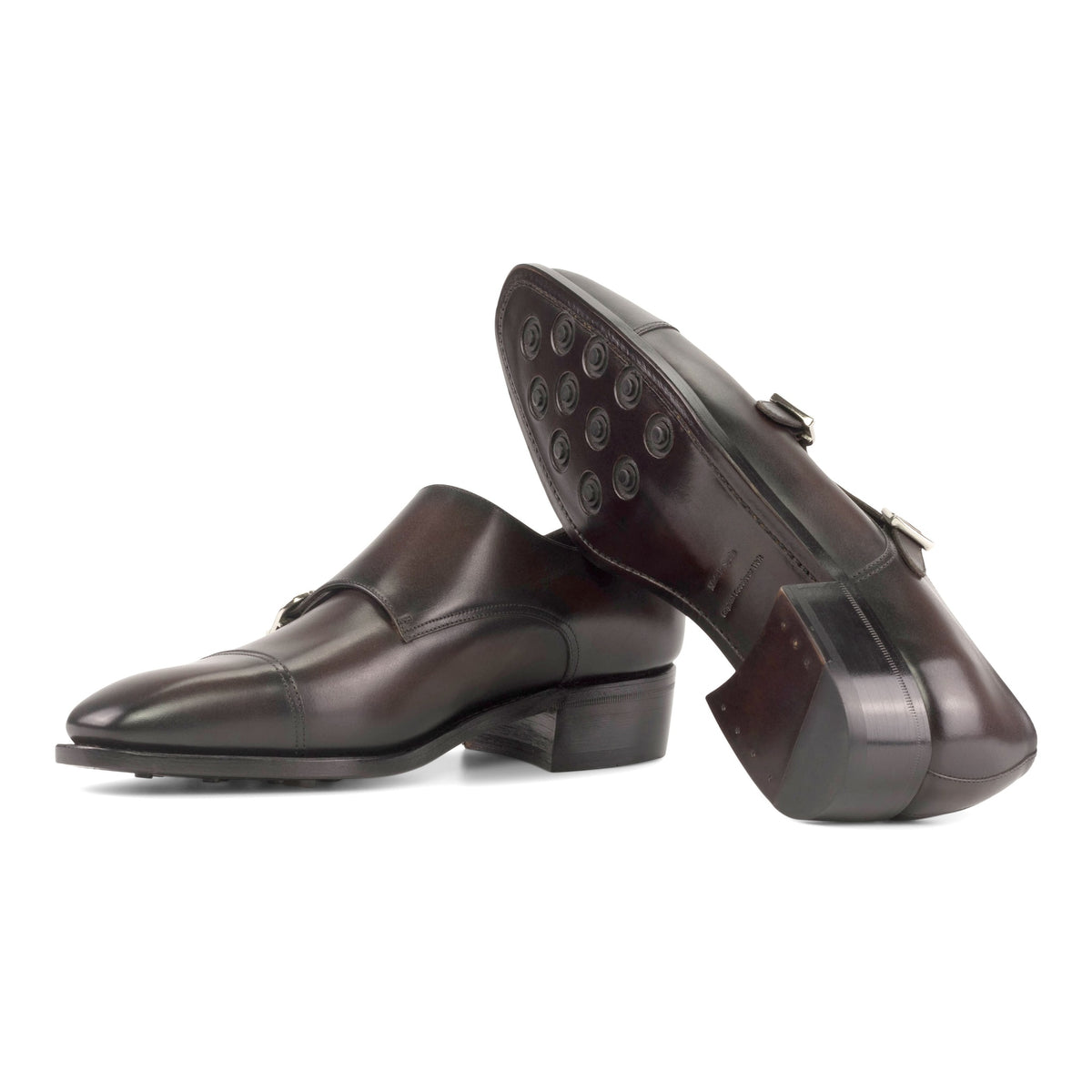 Chaussure double boucle en cuir marron foncé – vue 2