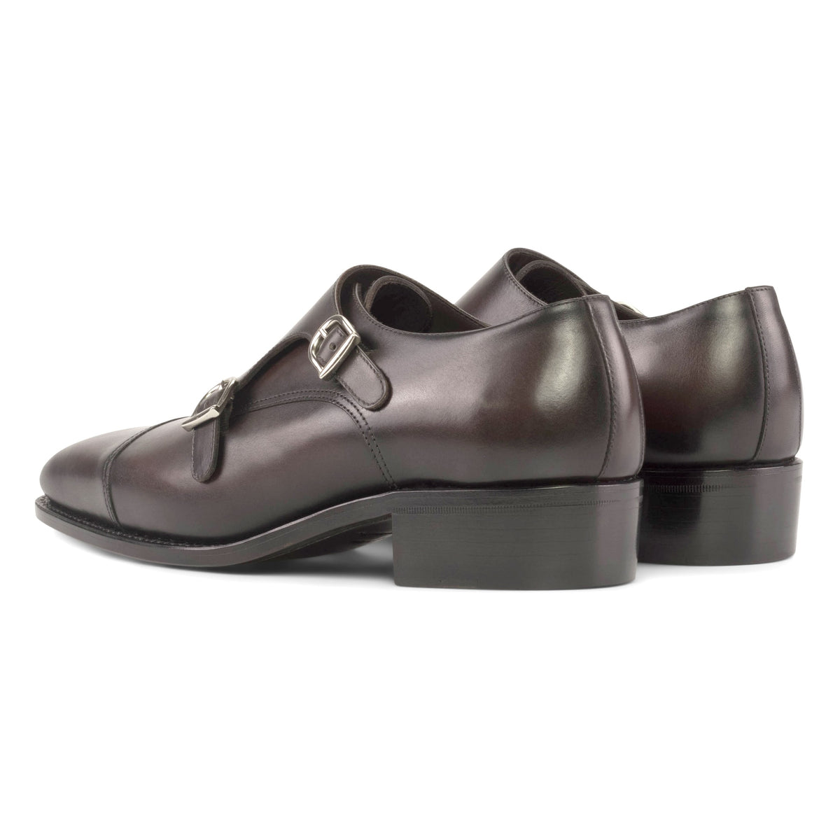 Chaussure double boucle en cuir marron foncé – vue 3