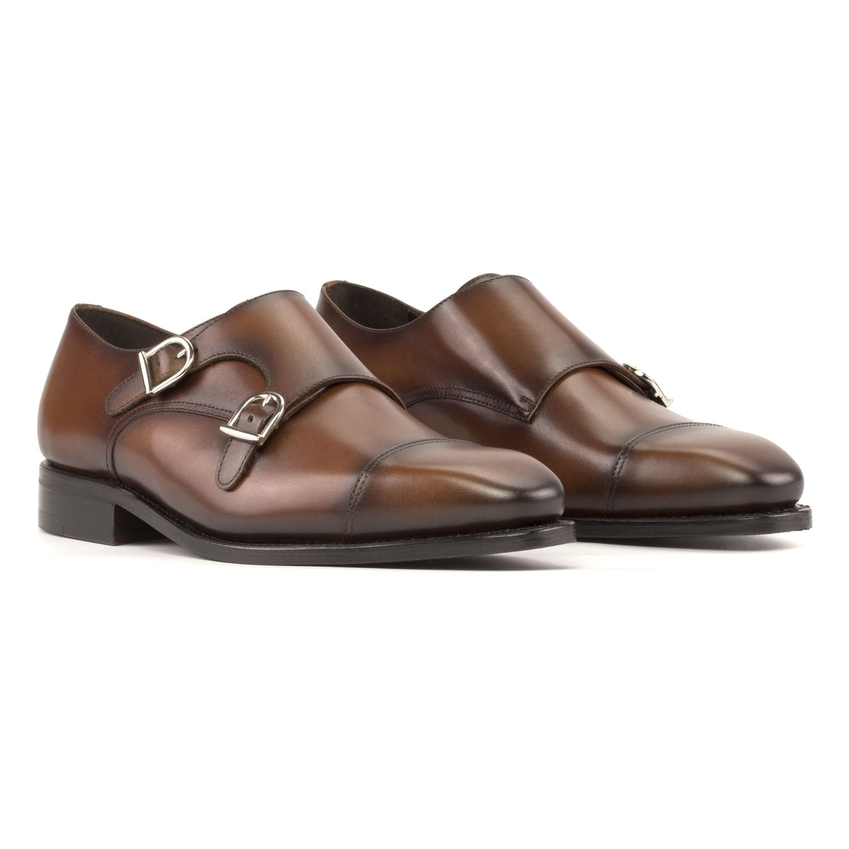 Chaussure double boucle en cuir marron moyen – vue 1