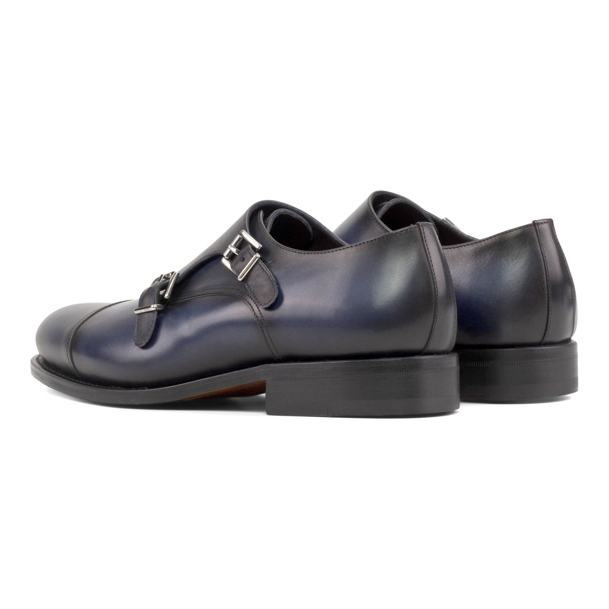 Chaussure double boucle en cuir patiné bleu marine – vue 3