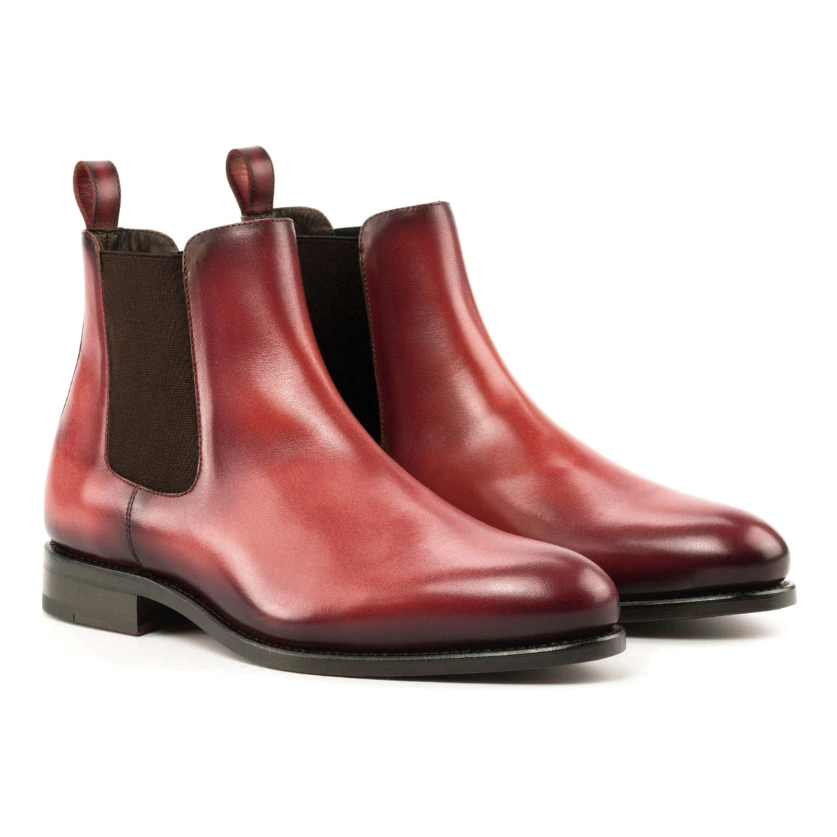 Chelsea Boots en cuir teinté main rouge – vue 1