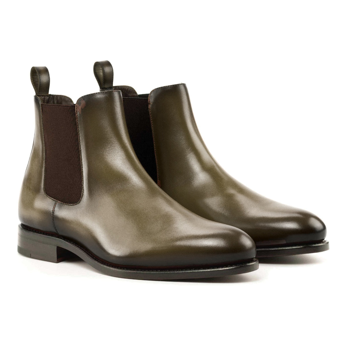 Chelsea Boots en cuir teinté main vert olive – vue 1