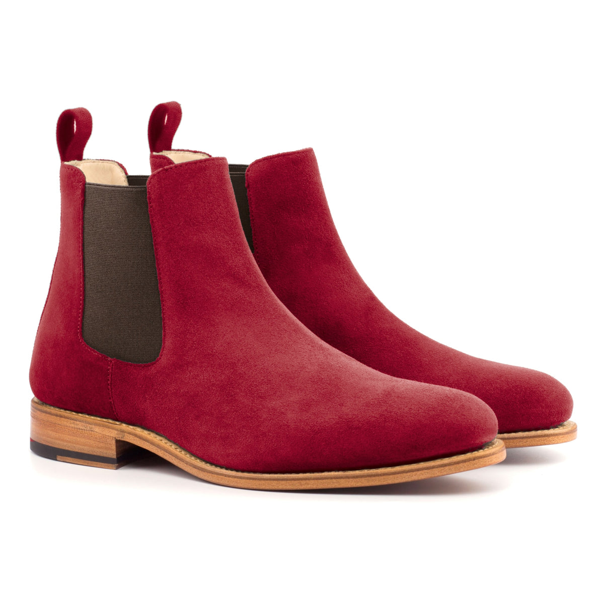 Chelsea Boots en daim de chevreau rouge – vue 1