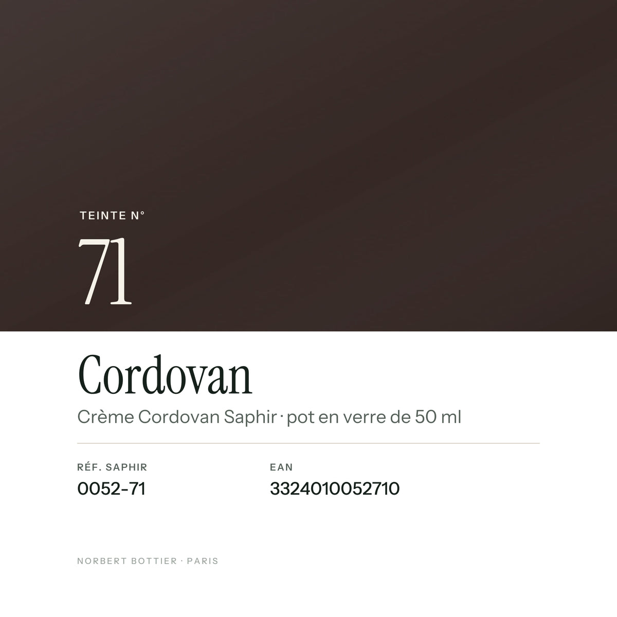 Teinte Cordovan n° 71 de la Crème Cordovan Saphir, réf. 0052-71, EAN 3324010052710