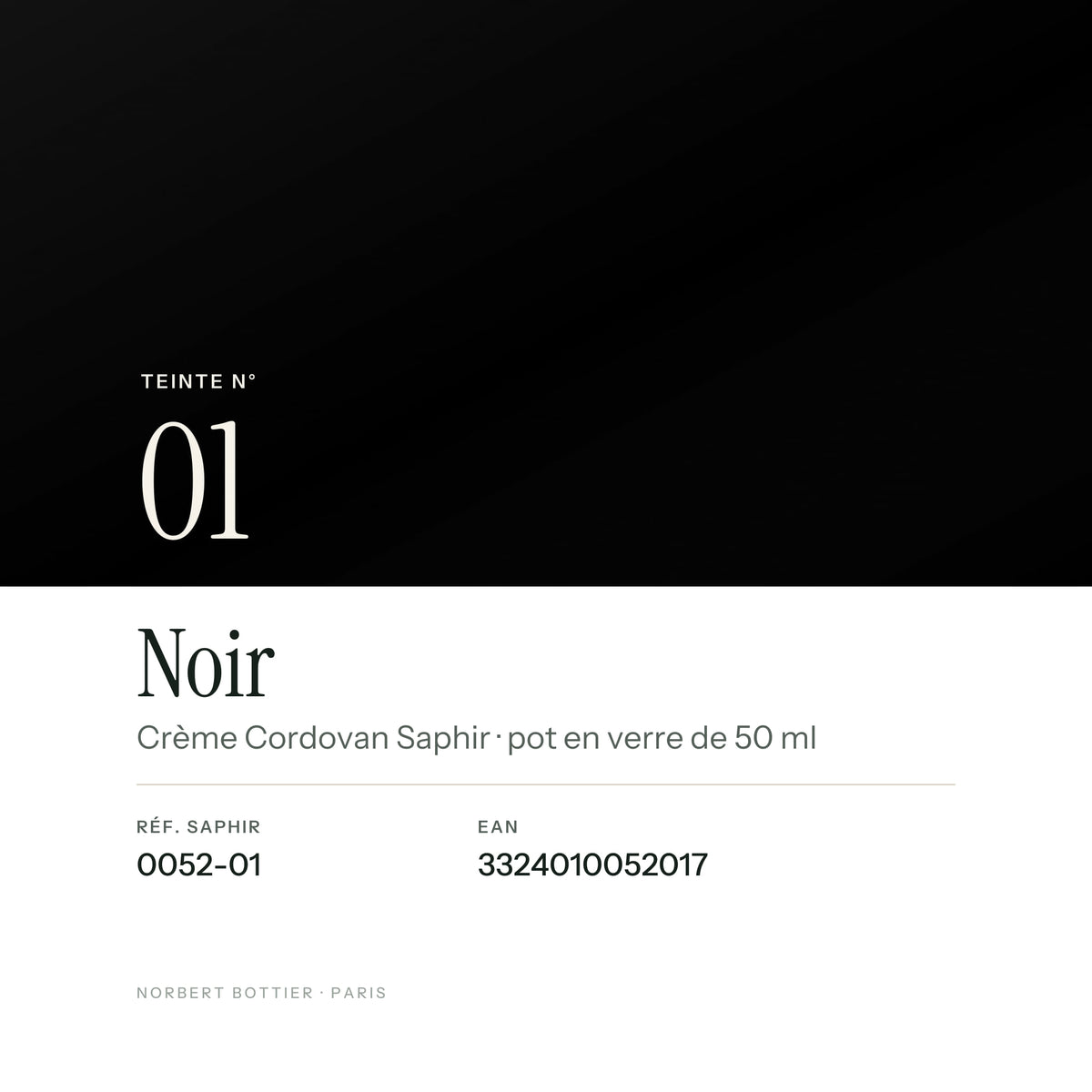 Teinte Noir n° 01 de la Crème Cordovan Saphir, réf. 0052-01, EAN 3324010052017