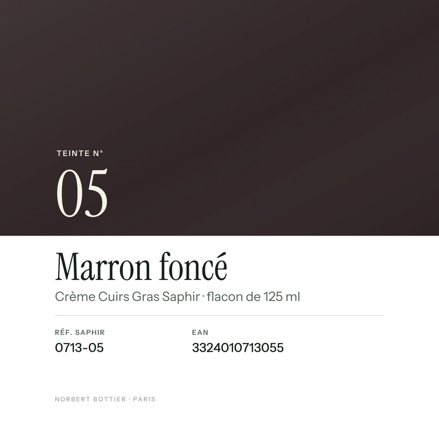 Teinte Marron foncé n° 05 de la Crème Cuirs Gras Saphir, réf. 0713-05, EAN 3324010713055