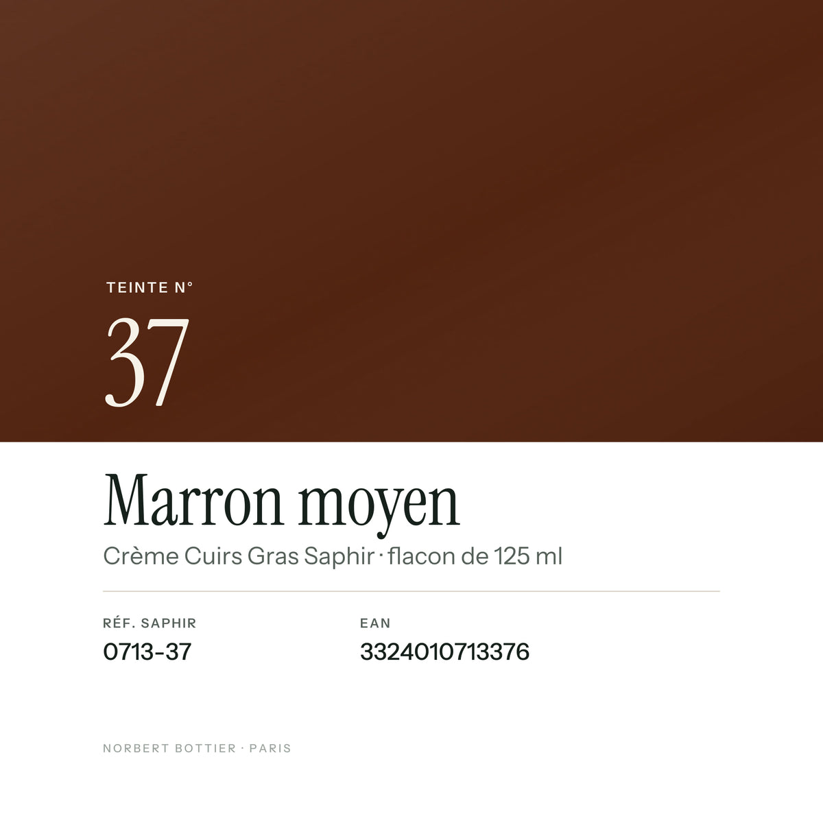 Teinte Marron moyen n° 37 de la Crème Cuirs Gras Saphir, réf. 0713-37, EAN 3324010713376