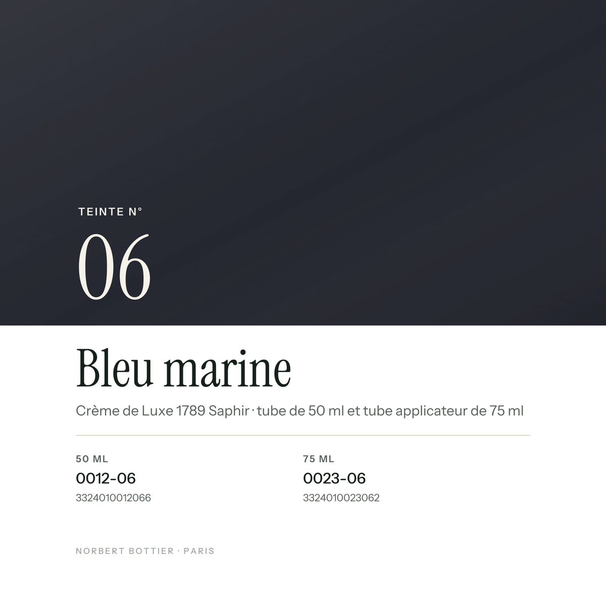 Teinte Bleu marine n° 06 de la Crème de Luxe 1789 Saphir, réf. 0012-06 / 0023-06