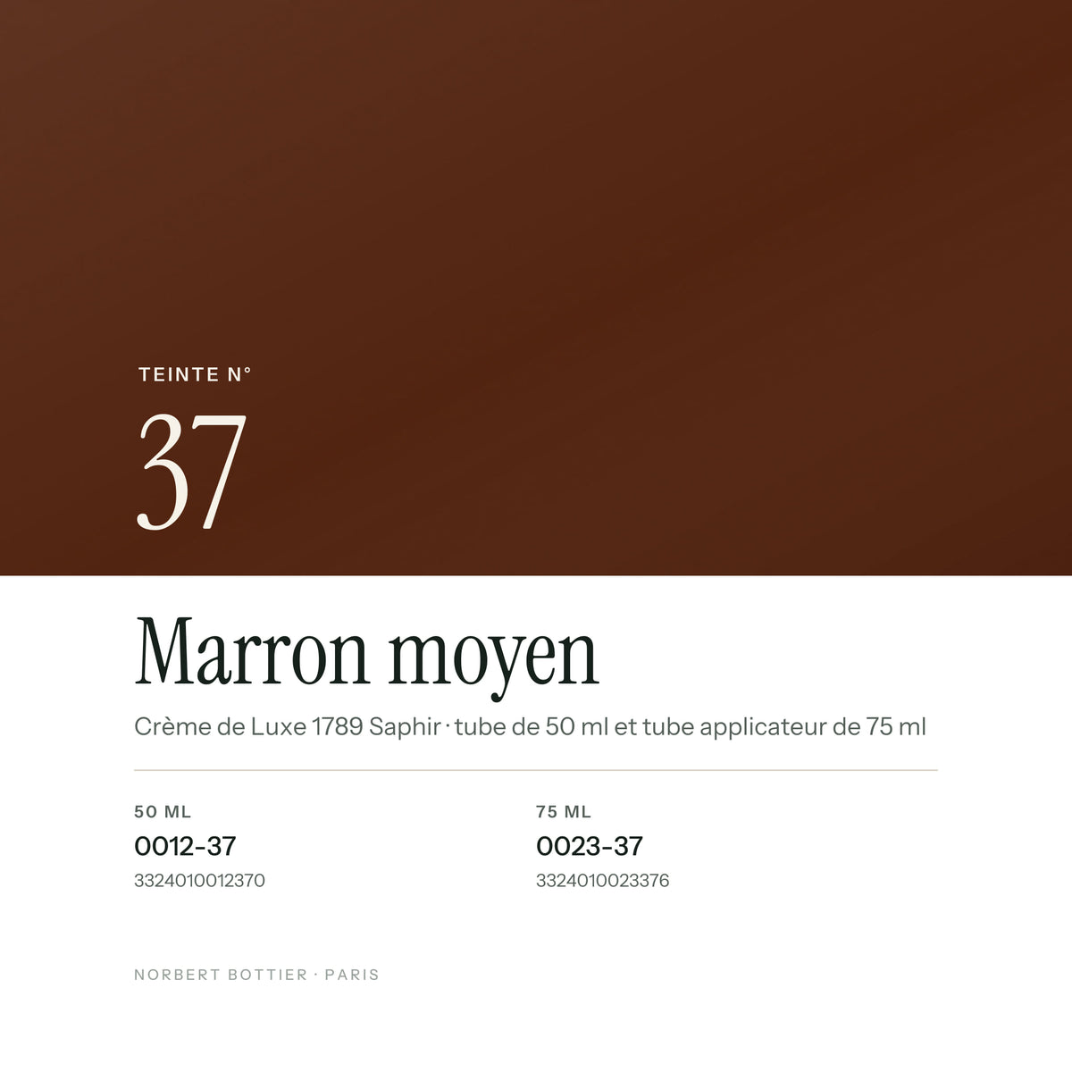 Teinte Marron moyen n° 37 de la Crème de Luxe 1789 Saphir, réf. 0012-37 / 0023-37