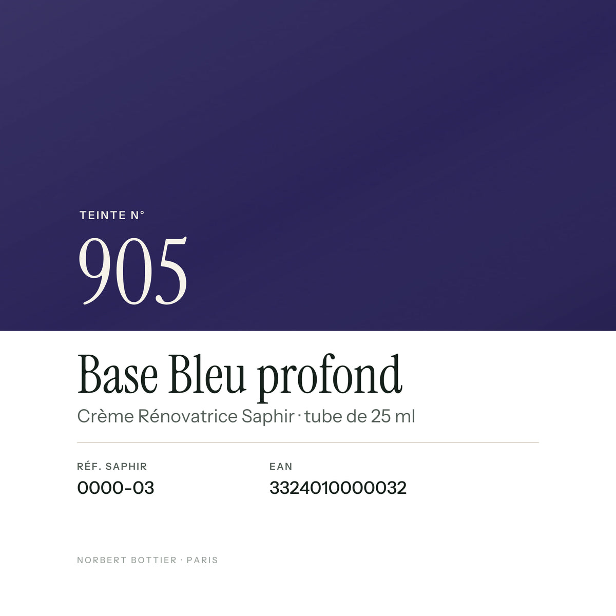 Teinte Base Bleu profond n° 905 de la Crème Rénovatrice Saphir, réf. 0000-03, EAN 3324010000032