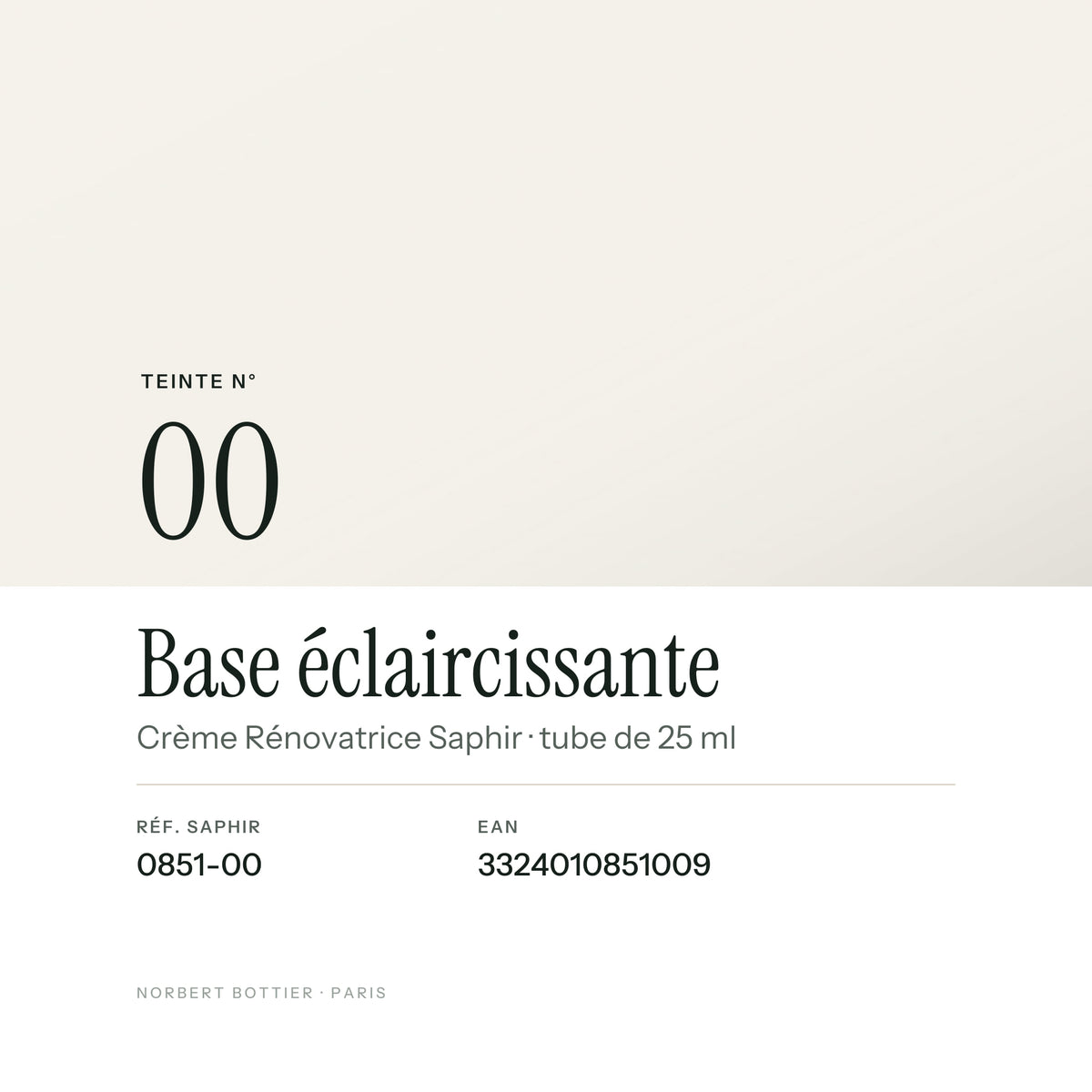Teinte Base éclaircissante n° 00 de la Crème Rénovatrice Saphir, réf. 0851-00, EAN 3324010851009