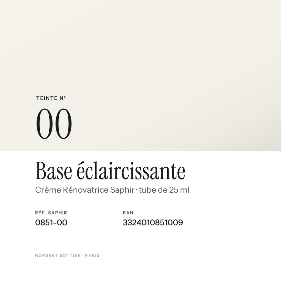 Teinte Base éclaircissante n° 00 de la Crème Rénovatrice Saphir, réf. 0851-00, EAN 3324010851009