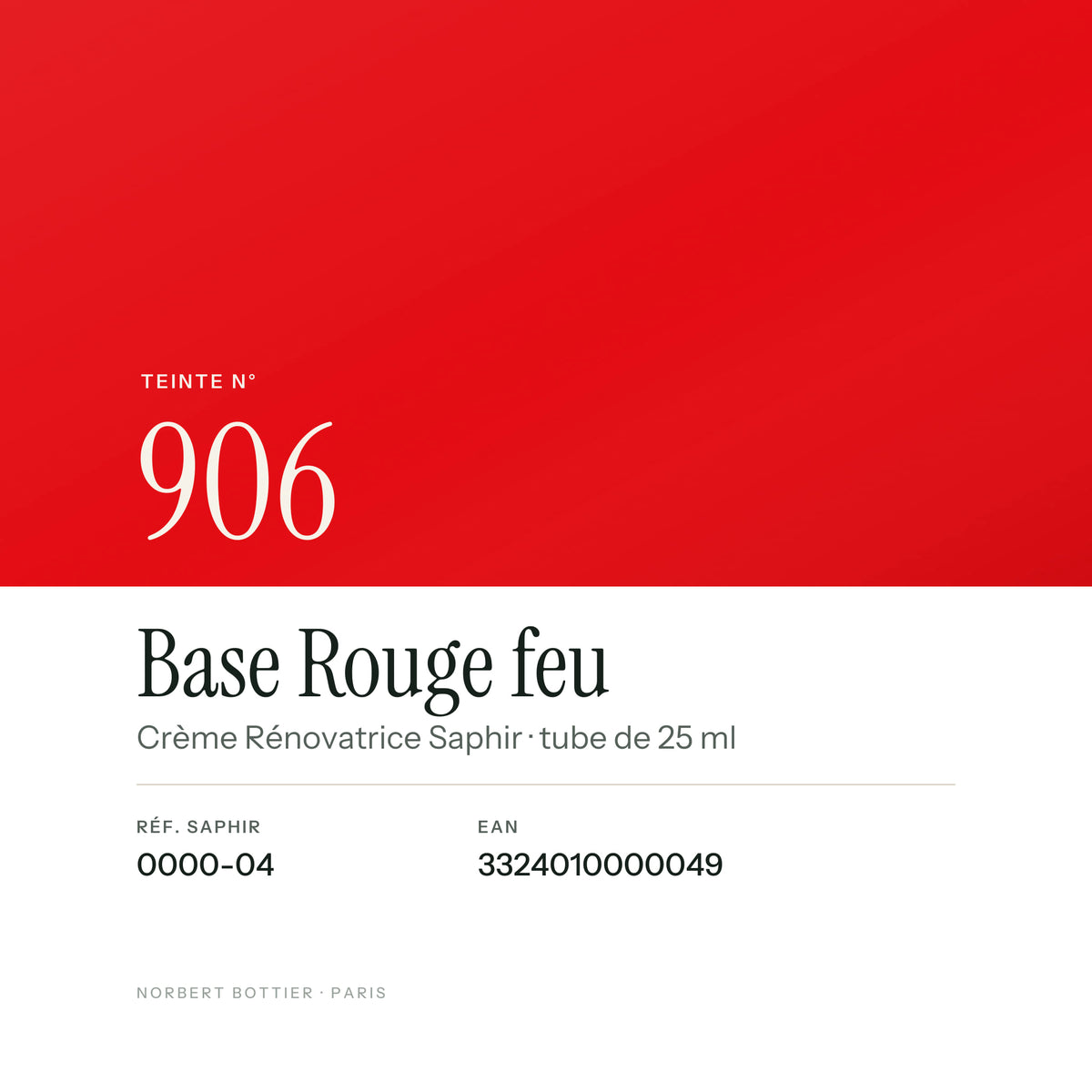 Teinte Base Rouge feu n° 906 de la Crème Rénovatrice Saphir, réf. 0000-04, EAN 3324010000049