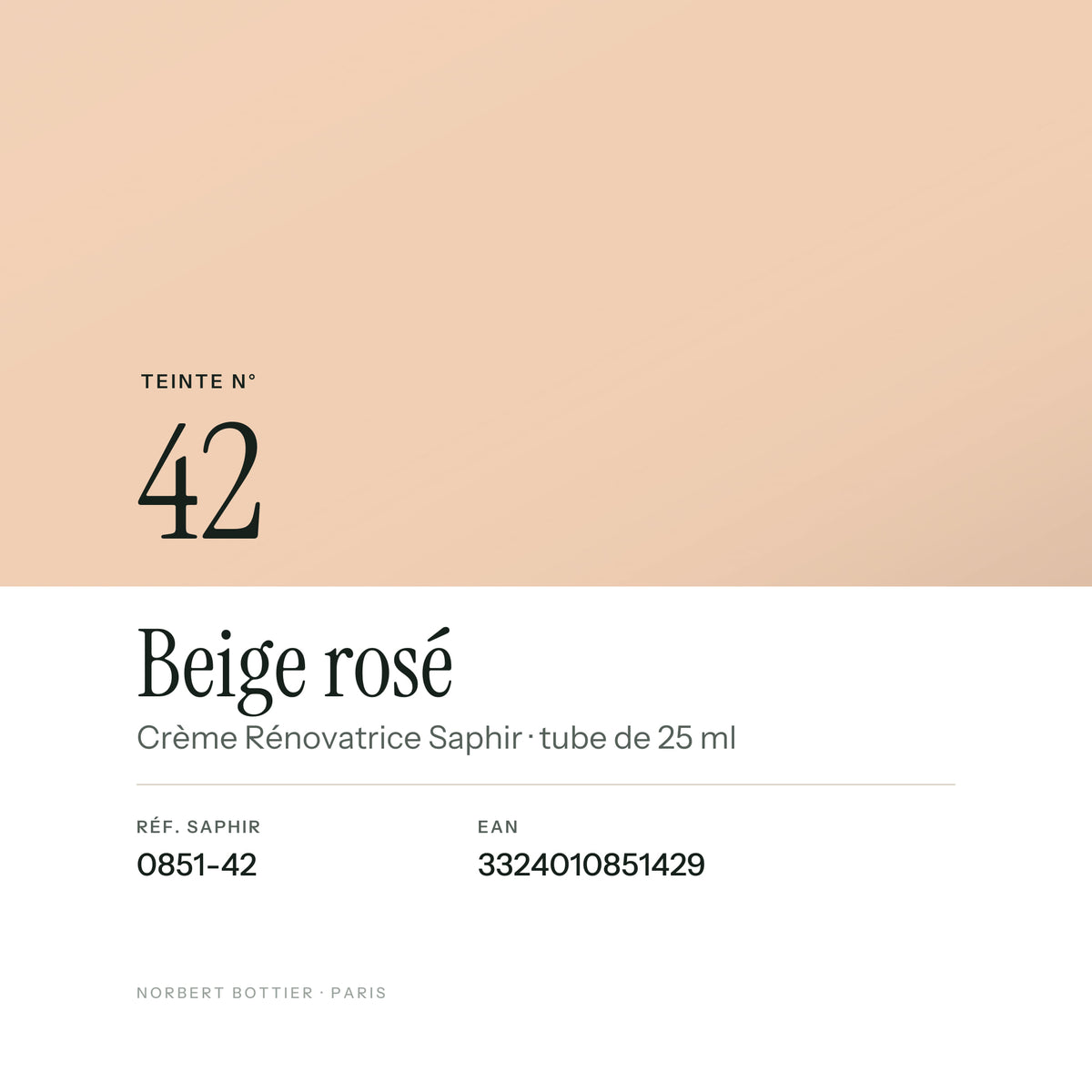 Teinte Beige rosé n° 42 de la Crème Rénovatrice Saphir, réf. 0851-42, EAN 3324010851429