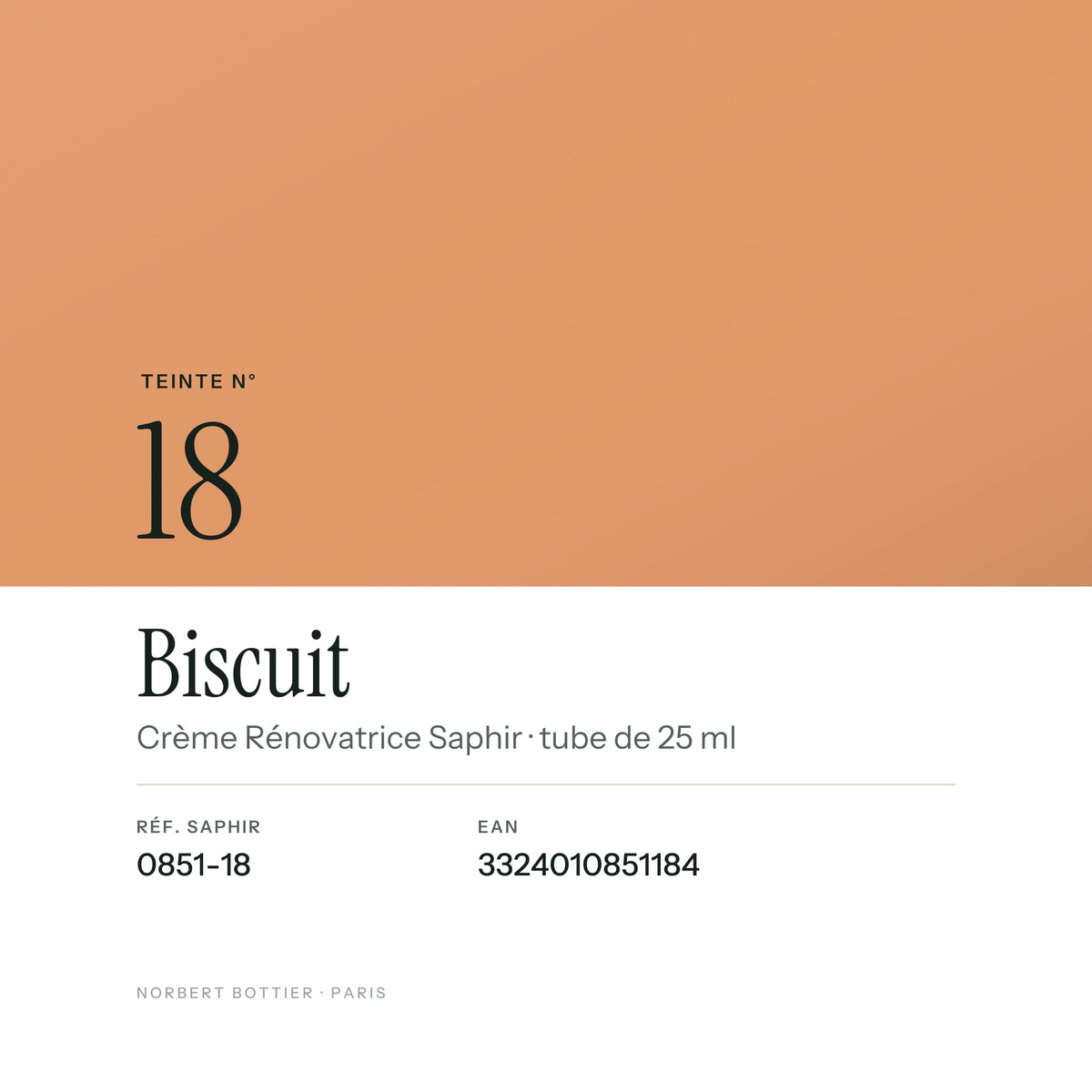 Teinte Biscuit n° 18 de la Crème Rénovatrice Saphir, réf. 0851-18, EAN 3324010851184