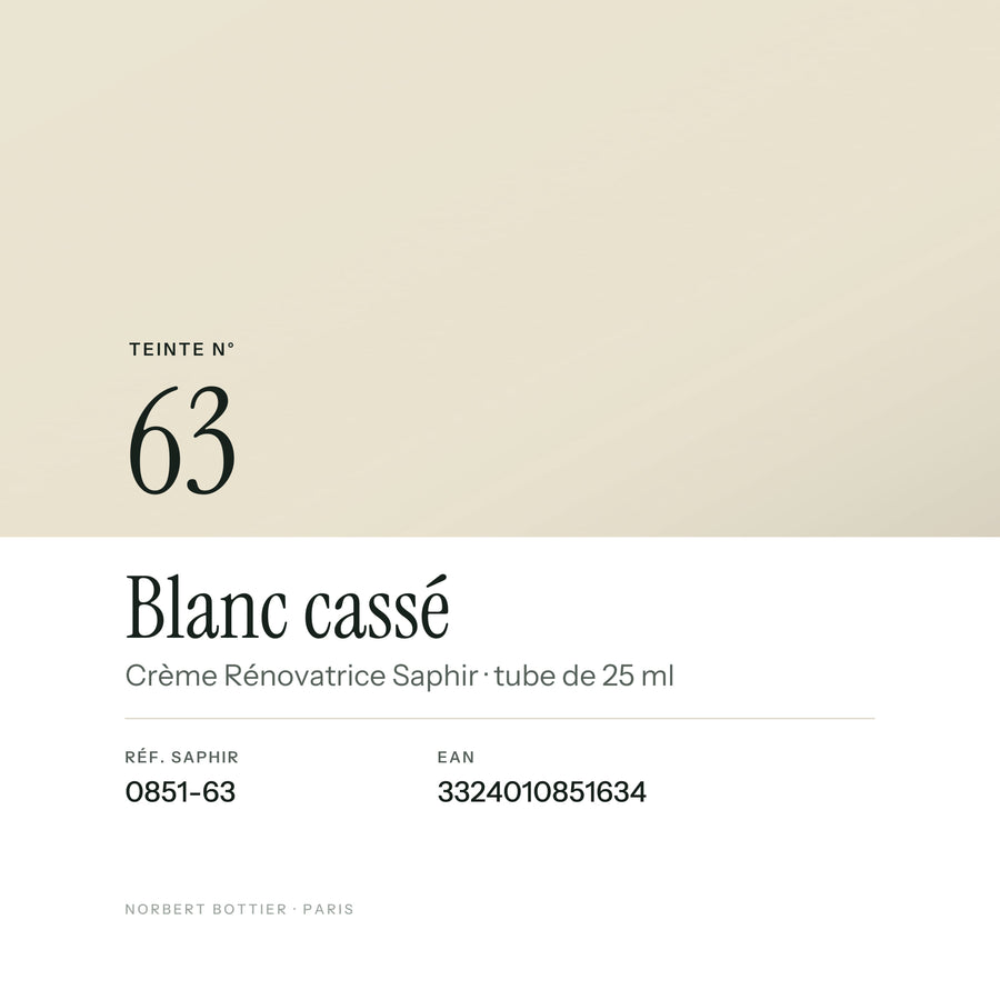 Teinte Blanc cassé n° 63 de la Crème Rénovatrice Saphir, réf. 0851-63, EAN 3324010851634