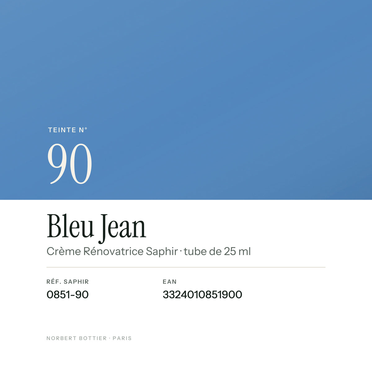 Teinte Bleu Jean n° 90 de la Crème Rénovatrice Saphir, réf. 0851-90, EAN 3324010851900