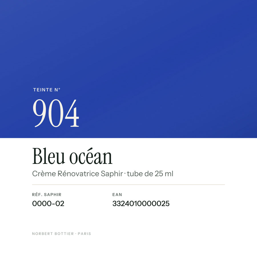 Teinte Bleu océan n° 904 de la Crème Rénovatrice Saphir, réf. 0000-02, EAN 3324010000025