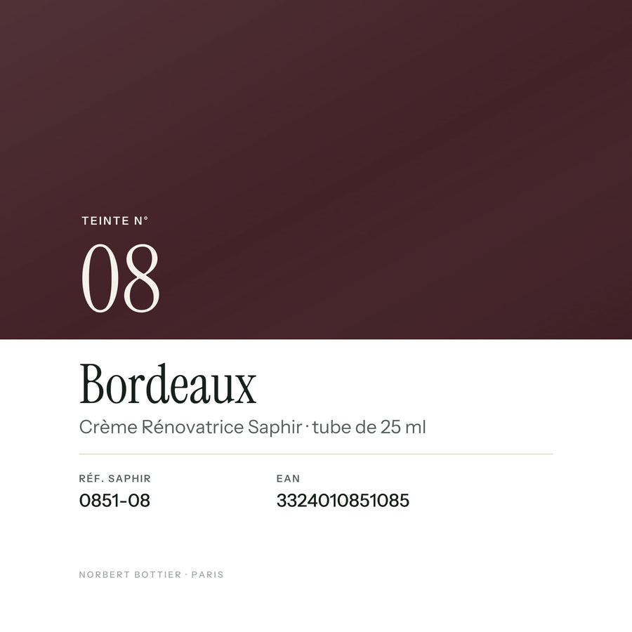 Teinte Bordeaux n° 08 de la Crème Rénovatrice Saphir, réf. 0851-08, EAN 3324010851085