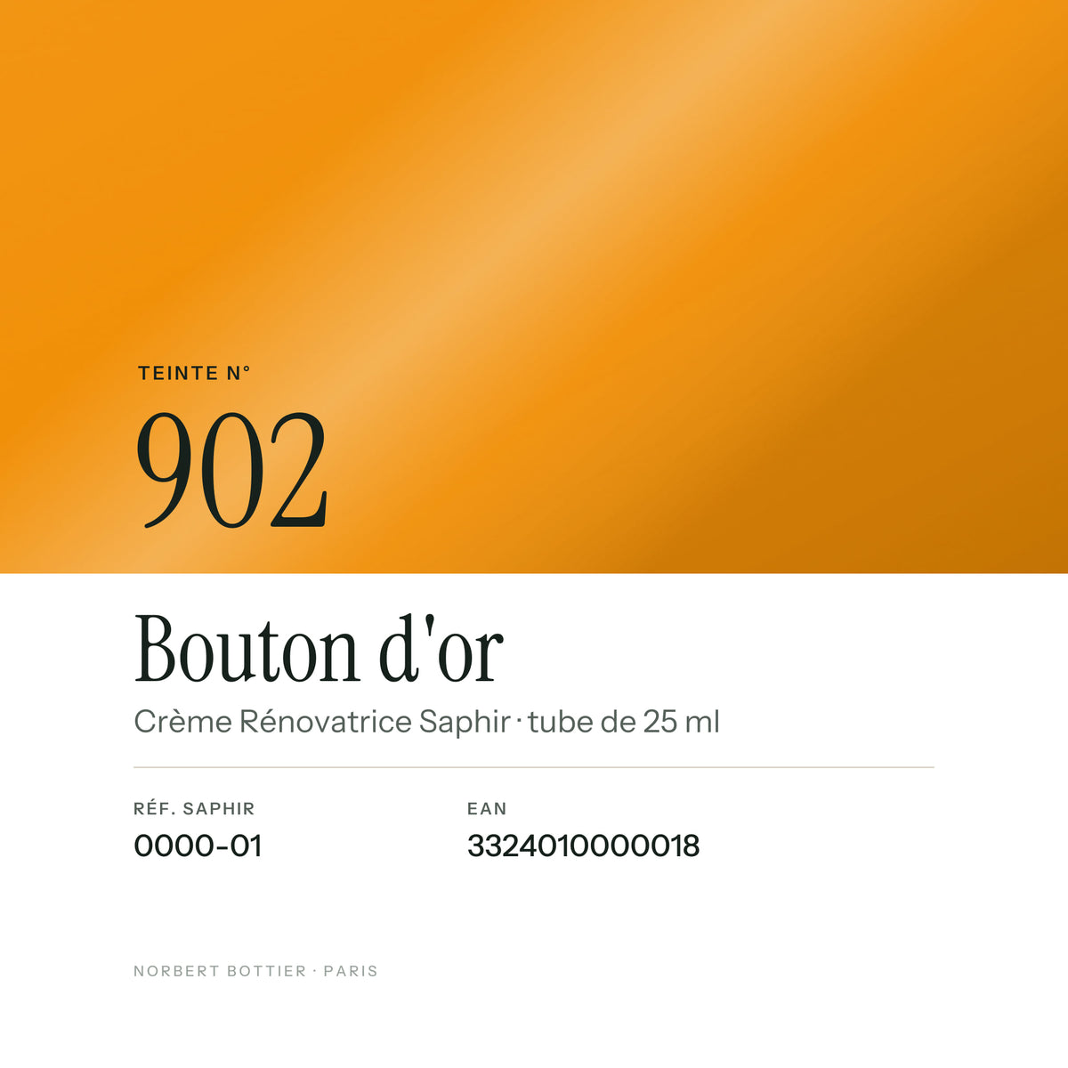 Teinte Bouton d'or n° 902 de la Crème Rénovatrice Saphir, réf. 0000-01, EAN 3324010000018
