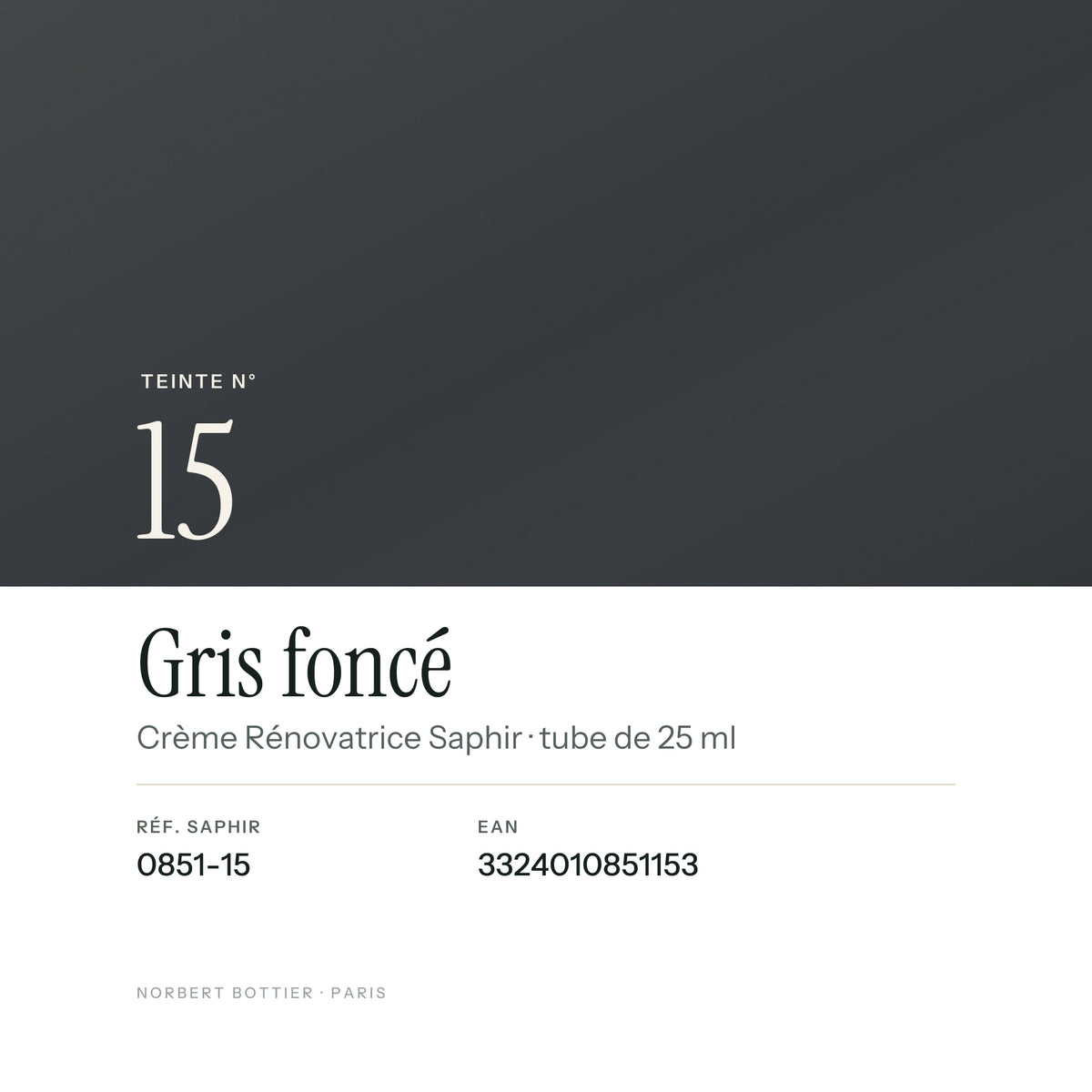 Teinte Gris foncé n° 15 de la Crème Rénovatrice Saphir, réf. 0851-15, EAN 3324010851153