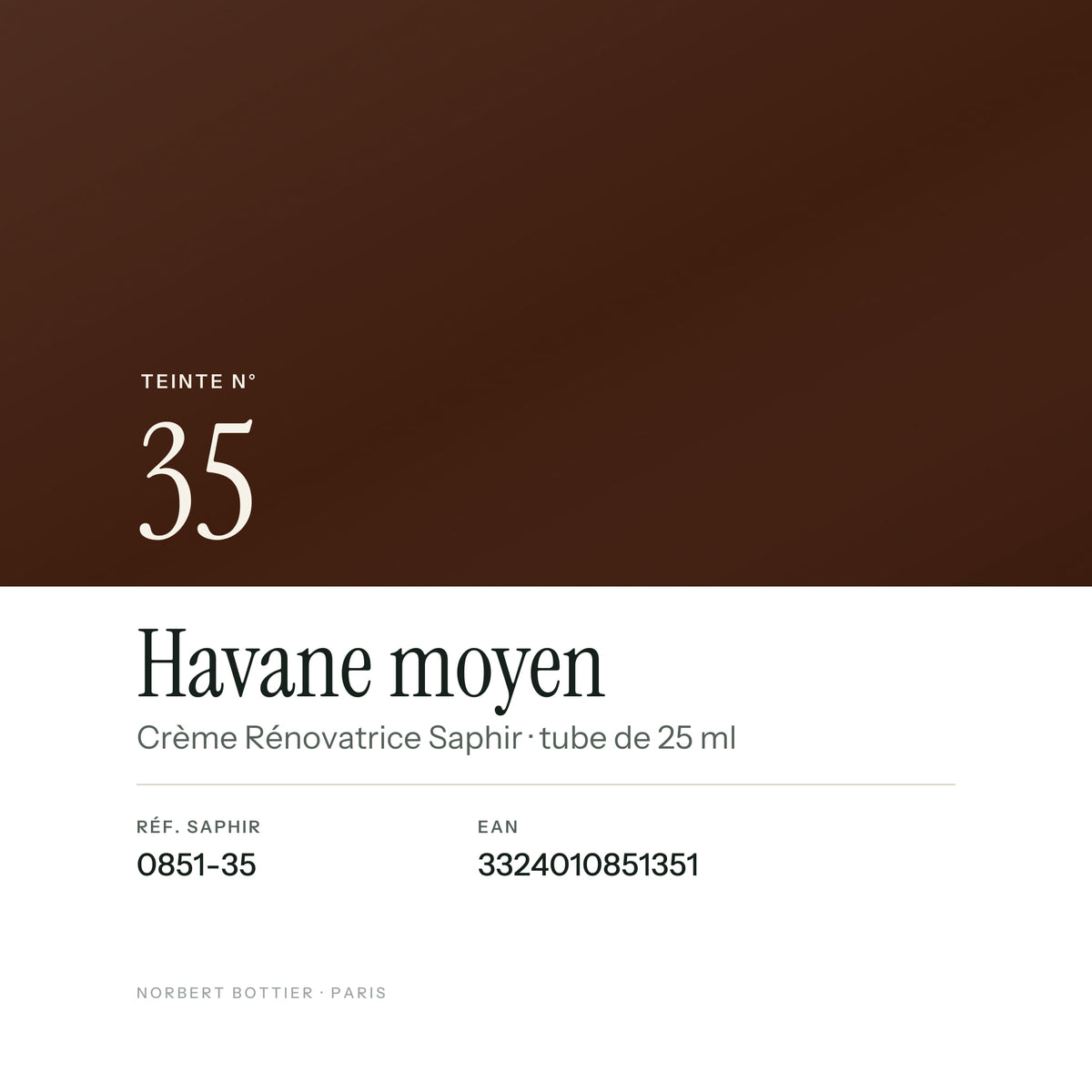 Teinte Havane moyen n° 35 de la Crème Rénovatrice Saphir, réf. 0851-35, EAN 3324010851351