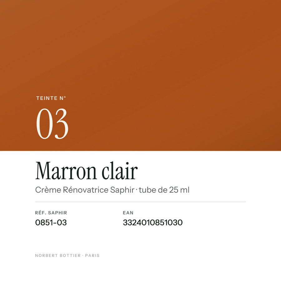 Teinte Marron clair n° 03 de la Crème Rénovatrice Saphir, réf. 0851-03, EAN 3324010851030