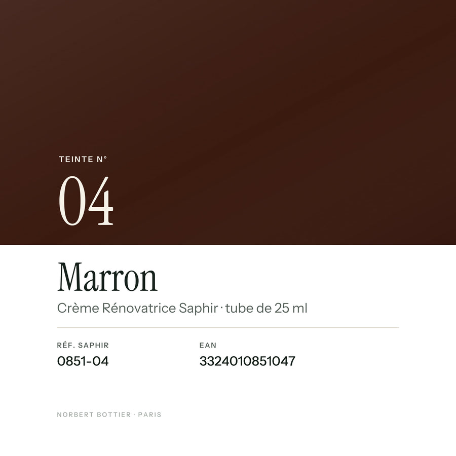 Teinte Marron n° 04 de la Crème Rénovatrice Saphir, réf. 0851-04, EAN 3324010851047