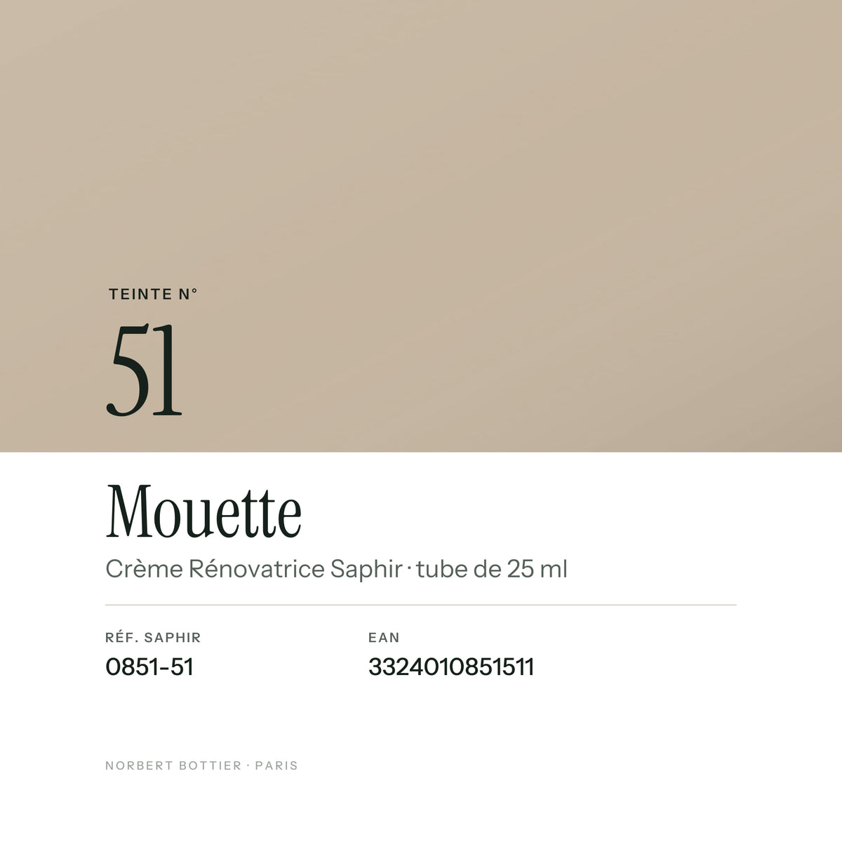 Teinte Mouette n° 51 de la Crème Rénovatrice Saphir, réf. 0851-51, EAN 3324010851511