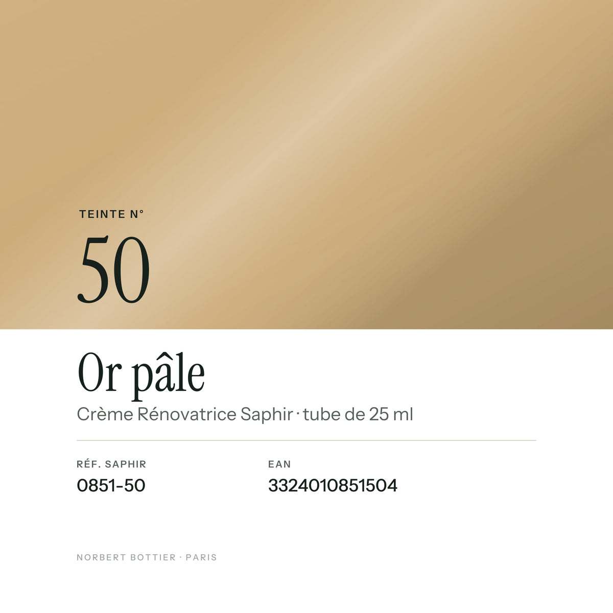 Teinte Or pâle n° 50 de la Crème Rénovatrice Saphir, réf. 0851-50, EAN 3324010851504
