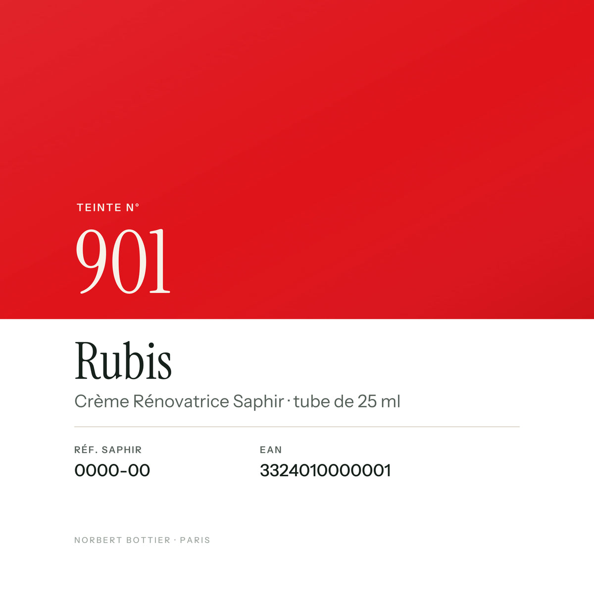 Teinte Rubis n° 901 de la Crème Rénovatrice Saphir, réf. 0000-00, EAN 3324010000001
