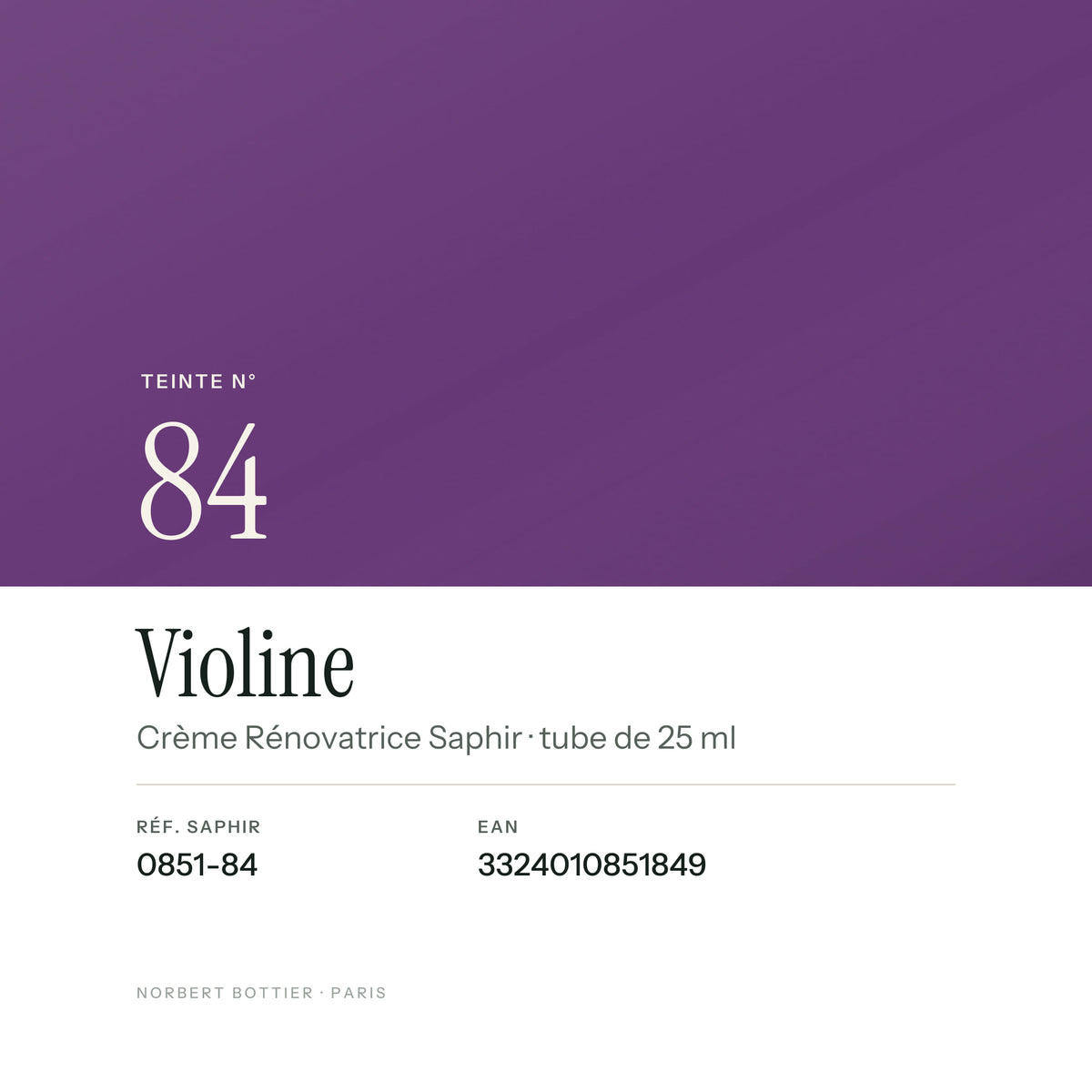 Teinte Violine n° 84 de la Crème Rénovatrice Saphir, réf. 0851-84, EAN 3324010851849