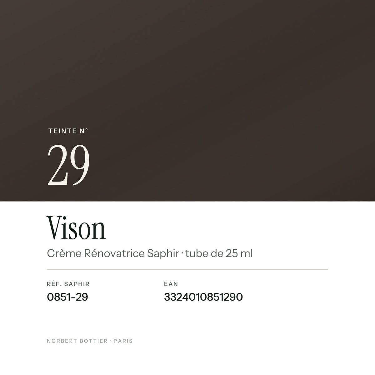 Teinte Vison n° 29 de la Crème Rénovatrice Saphir, réf. 0851-29, EAN 3324010851290