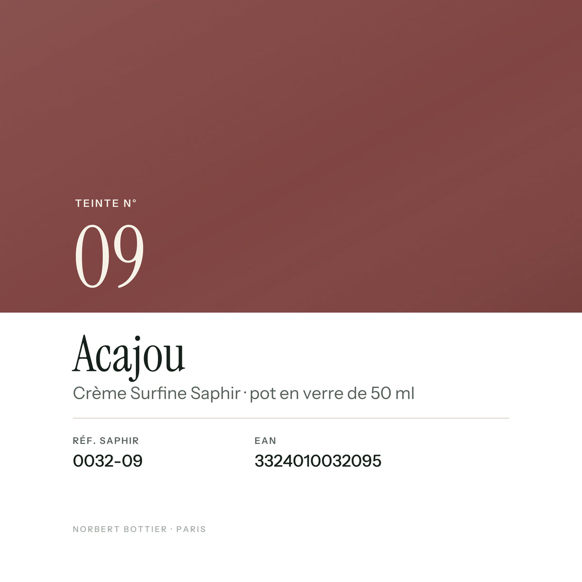 Teinte Acajou n° 09 de la Crème Surfine Saphir, réf. 0032-09, EAN 3324010032095