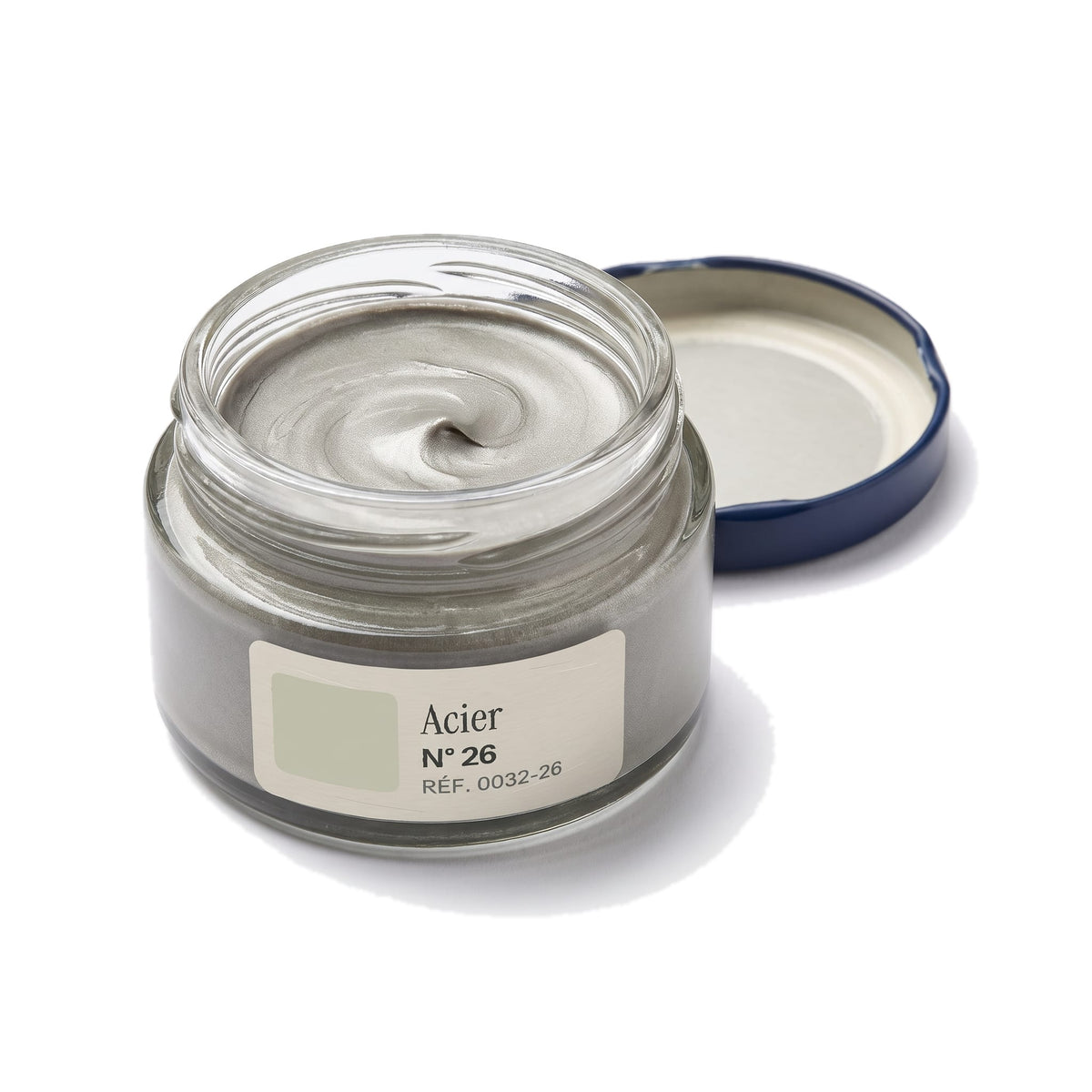 Crème Surfine Saphir Acier, pot ouvert, crème visible
