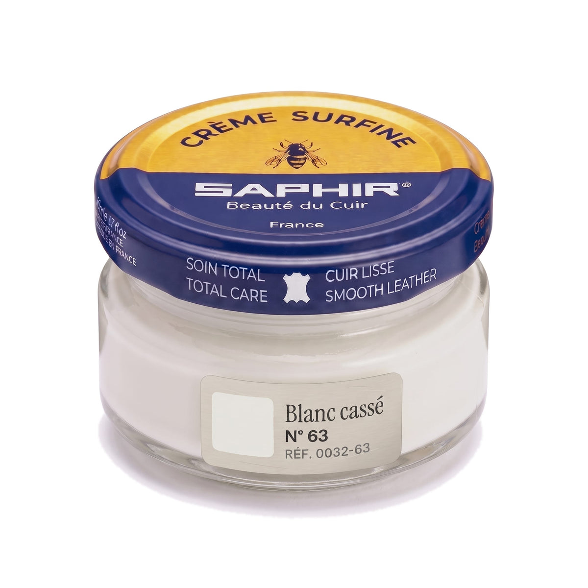 Crème Surfine Saphir Blanc cassé, pot en verre de 50 ml