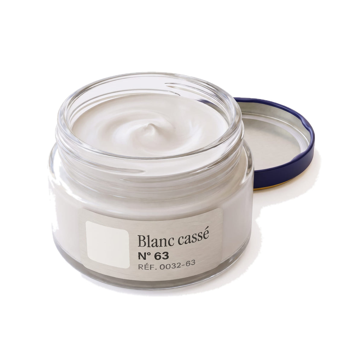 Crème Surfine Saphir Blanc cassé, pot ouvert, crème visible