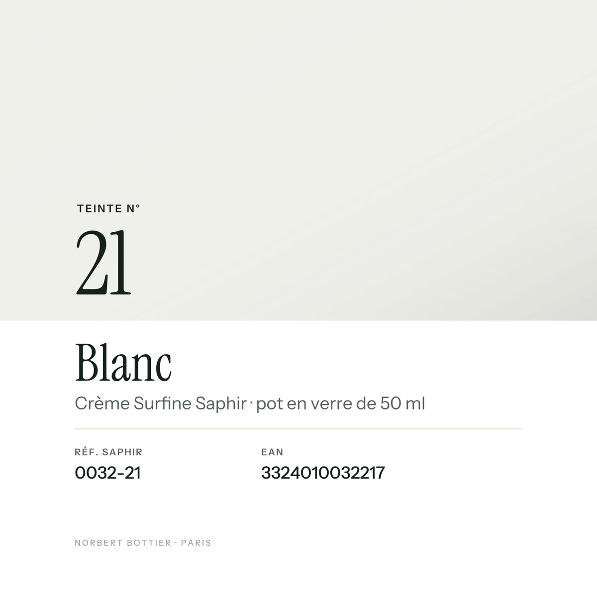 Teinte Blanc n° 21 de la Crème Surfine Saphir, réf. 0032-21, EAN 3324010032217