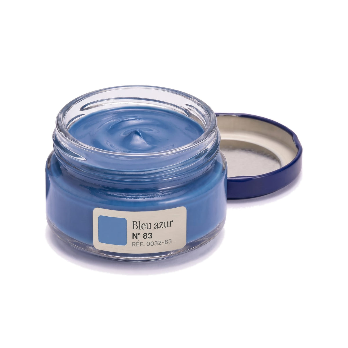 Crème Surfine Saphir Bleu azur, pot ouvert, crème visible