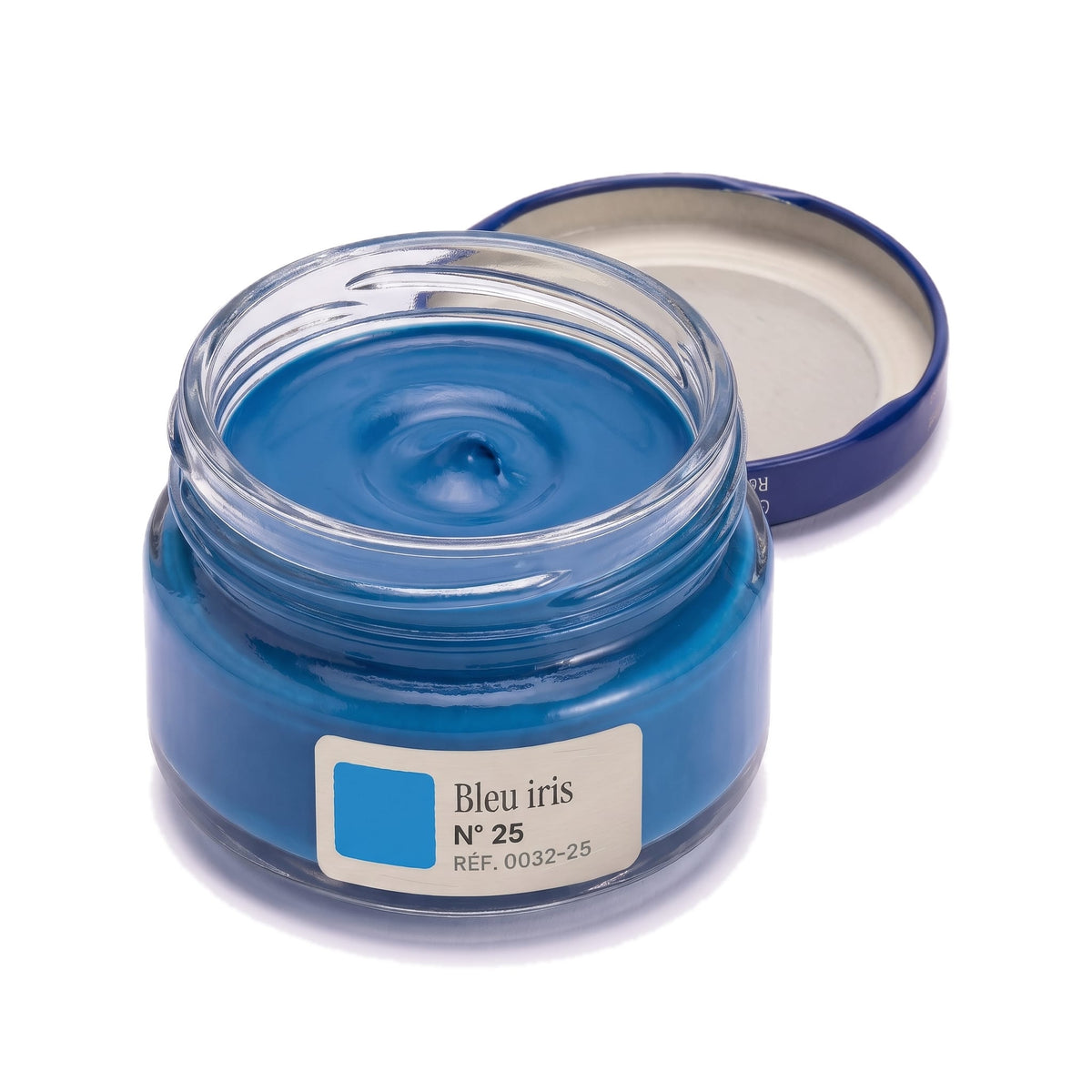 Crème Surfine Saphir Bleu iris, pot ouvert, crème visible