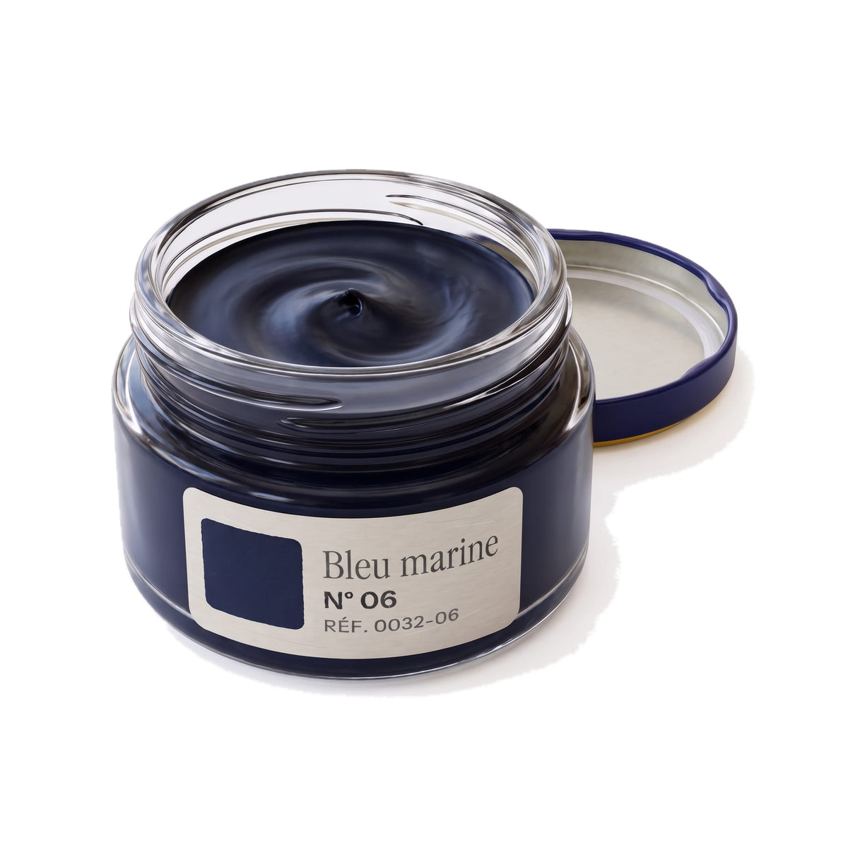 Crème Surfine Saphir Bleu marine, pot ouvert, crème visible